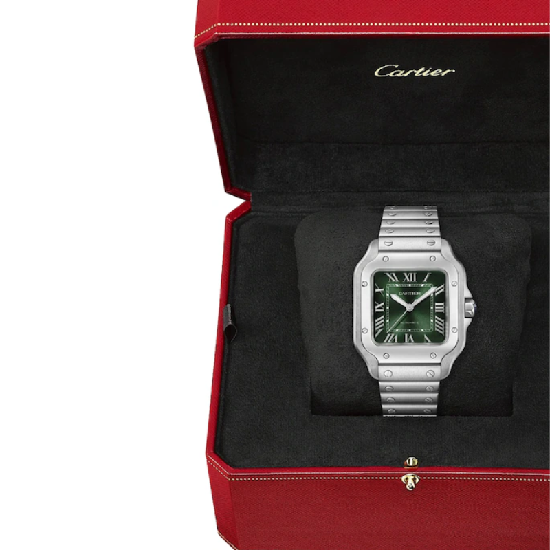 Cartier Santos de Cartier Watch, Medium Model, Steel, Automatic, Interchangeable Leather Strap MPN: WSSA0061