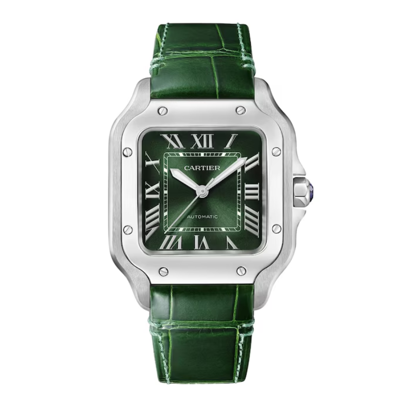 Cartier Santos de Cartier Watch, Medium Model, Steel, Automatic, Interchangeable Leather Strap MPN: WSSA0061